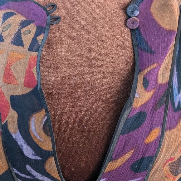 Vintage 100% Silk FLORAL midi dress ribbon tie long sleeves US size 6 - Picture 12 of 16